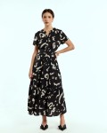 SIXDO G-Black Silk Flared Dress for Women